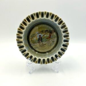 Vintage Wade Irish Porcelain Fishing Scene Ashtray 4.5” Collectible Trinket Dish
